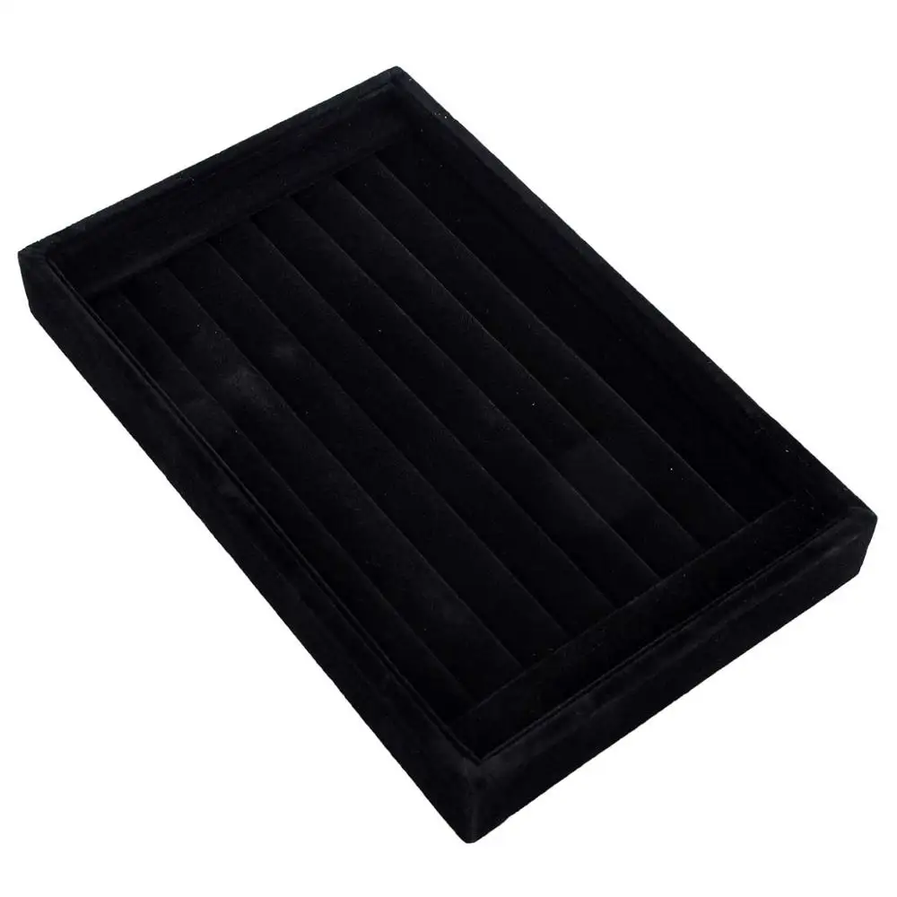 SZanbana 7 Slots Velvet Ring Earrings Trays Showcase Display Jewelry Organizer Box Jewelry Tray Cufflink Storage - Цвет: Velvet Black