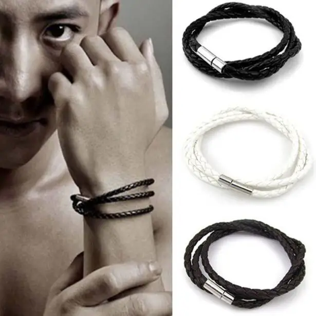 

New Men Fashion Leather Bracelets Charm Bangle Handmade Round Rope Handmade Boho Gypsy Hippie Fashion Trendy Vintage