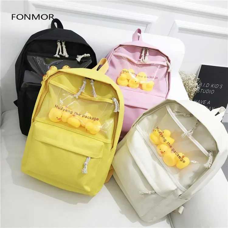 Новинка, прозрачный маленький рюкзак в виде желтой утки, Корейская версия, Harajuku, для девушек, старшеклассников, Студенческая сумка, женский рюкзак, рюкзак 4 durk