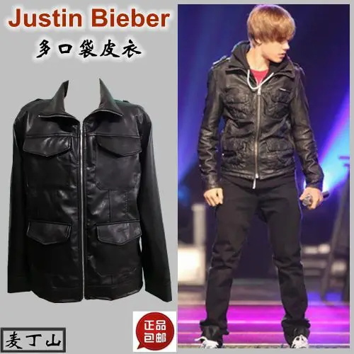 S-3XL новая мужская куртка Justinbieber tide of street Стиль много карманов кожаная куртка пальто классная певица платье костюмы одежда - Цвет: Черный