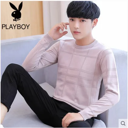 Толстовка Playboy осенний свитер Мужская Корейская версия тонкая нижняя рубашка трендовый Молодежный красивый свитер с длинными рукавами - Цвет: Зеленый