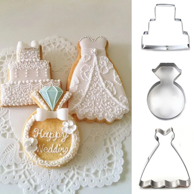 

1pcs patisserie reposteria Wedding Metal Cookie Cutters Fondant Cake Decor Tools Cupcake Chocolate Biscuit Mould Ring Dress DIY