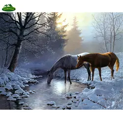 YUMEART Алмазная вышивка Снежный лес лошадь животное DIY 5D алмазная живопись DMC Вышивка крестом Стразы настенные наклейки фрески