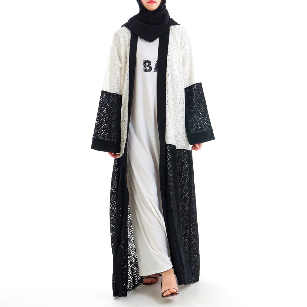 

2019 Muslim Dress Women Islamic Clothing Moroccan Kaftan 3D Chiffon Lace Open Patchwork Abayas Robe Dubai Abaya Turkish Clothes