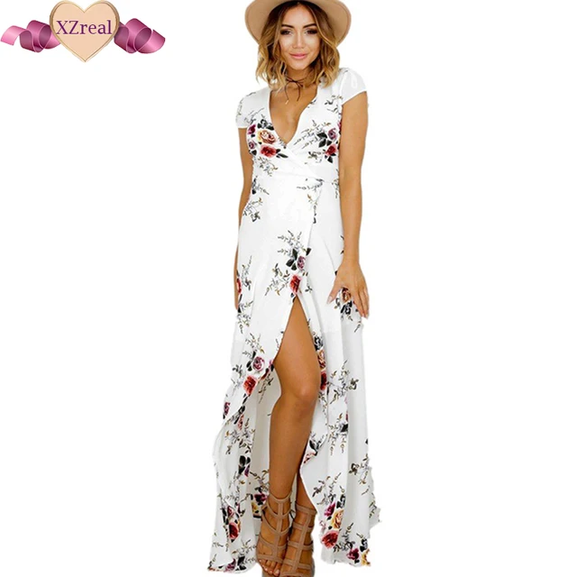 Fl Print Chiffon Long Beach Dress Women Summer Bohemian V Neck Fl Print Chiffon Long Beach Dress Women Summer Bohemian V Neck Kimono Y Sundress Elegant Sash