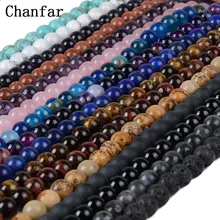 Chanfar 4 6 8 10 мм Натуральный камень Бусины черная лава тигровый глаз оптом свободные камень Бусины для DIY Создание браслет Цепочки и ожерелья ювелирные изделия