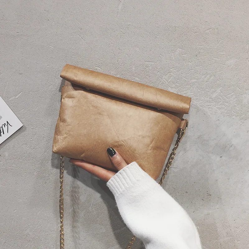 

Sen series wild female 2019 new washed kraft paper bag chain Messenger bag shoulder bag