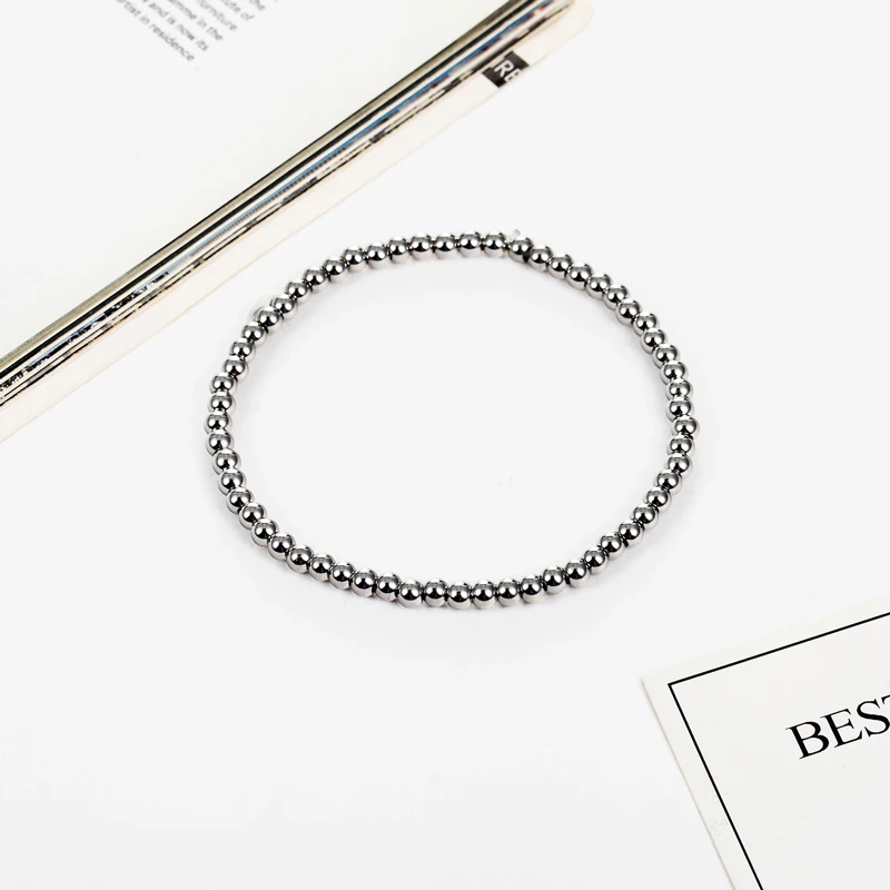 New Fashion Style Men Women Wide 4mm and 6mm Stretchable Bead Bracelets High Quality Stainless Steel Two Sizes Jewelry Wholesale