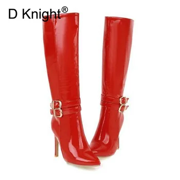

Big Size 33-48 Women Pole Dancing Boots Bright Patent Leather High Heel Knight Boot Sexy Waterproof Side Zip Lady Knee High Boot