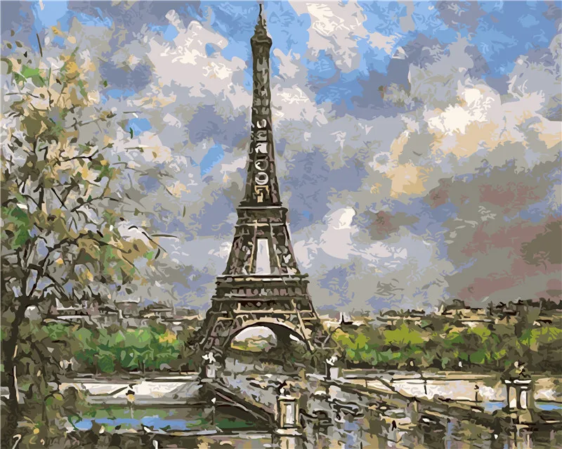 

Spring Paris Eiffel Tower paintings by hand no frame home decoration oil painting pictures by numbers landscape wall art decor