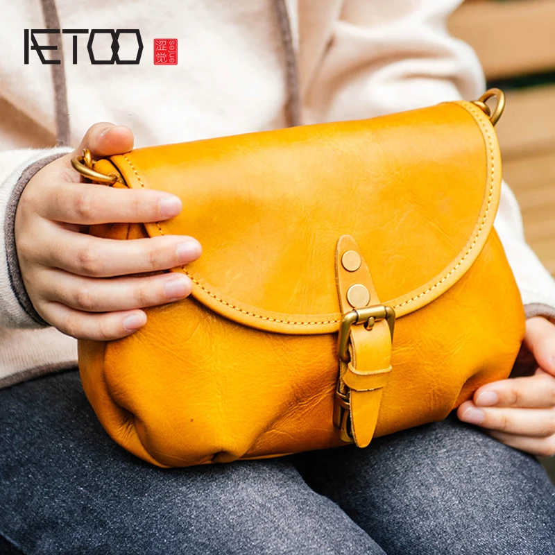 AETOO Retro handmade leather shoulder oblique cross bag