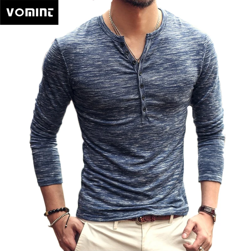 

2019 Vomint Men's Long Sleeves T Shirts Button Collar V Neck Shirts High Street Fashion Cool Men Tee Shirts