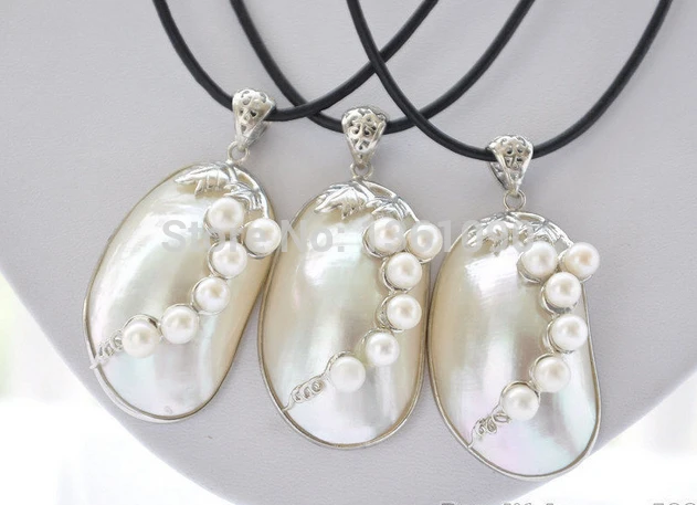 

00656 3pcs 40mm white shell pearl freshwater pearl pendant