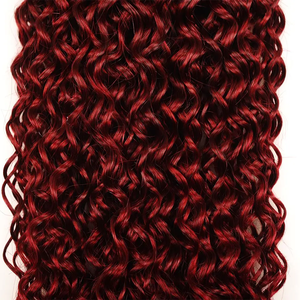 Pinshair красный 99J комплект с закрытием перуанские вьющиеся волосы человеческие волосы переплетения бордовый 3 пучка s с кружевной застежкой не линяет не Реми