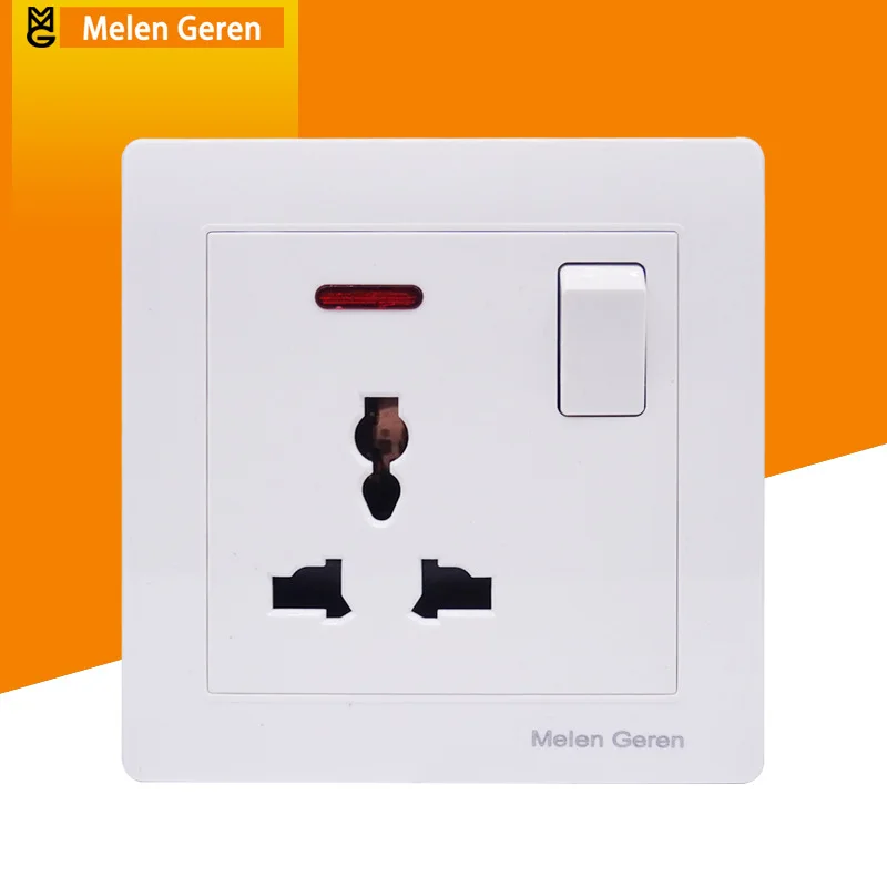 

13A Wall Power Socket Electrical Panel Outlet with One Push Button Switch with Light Switch Indicator Energy Saving 110-250V