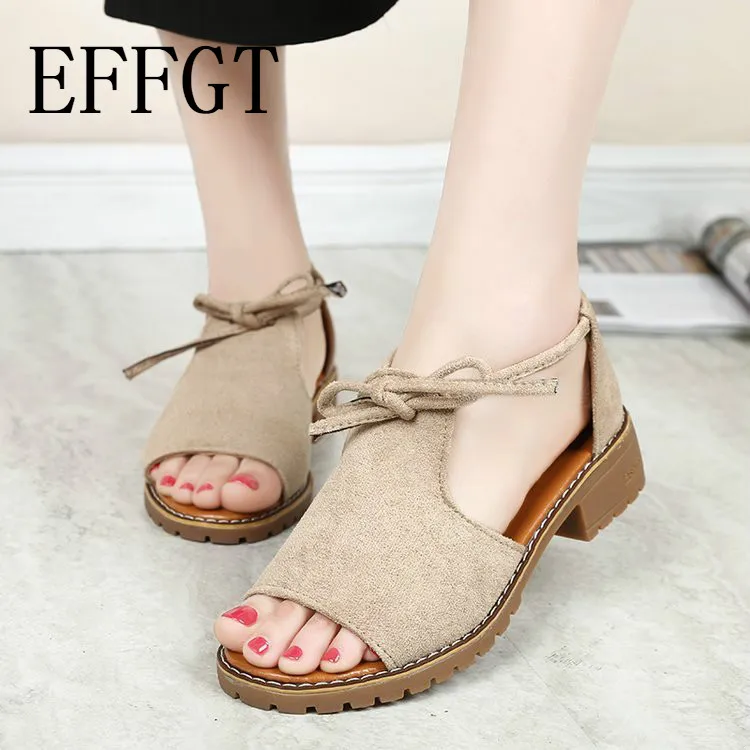 

XDA Brand 2019 New Thick with Sandals Female Summer Fish Mouth Buckle Roman Shoes Solid Color Low-heeled casual Women Sandal L47