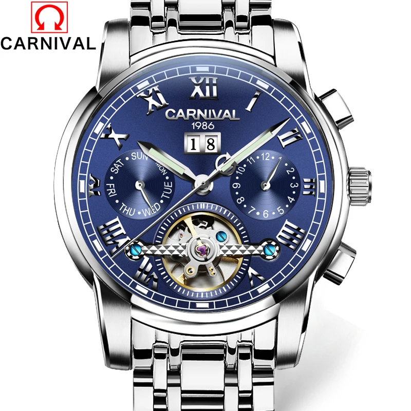Relojes mecanicos كرنفال رجالي التلقائية الميكانيكية ووتش رجالي توربيون الهيكل العظمي ساعات المعصم جودة هدية مربع