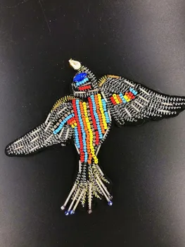 

18.5cm Bird Rhinestones Bead Brooch Patches Applique Vintage Embroidered Fabric Sew On Patch Fashion Bags Clothing Decoration