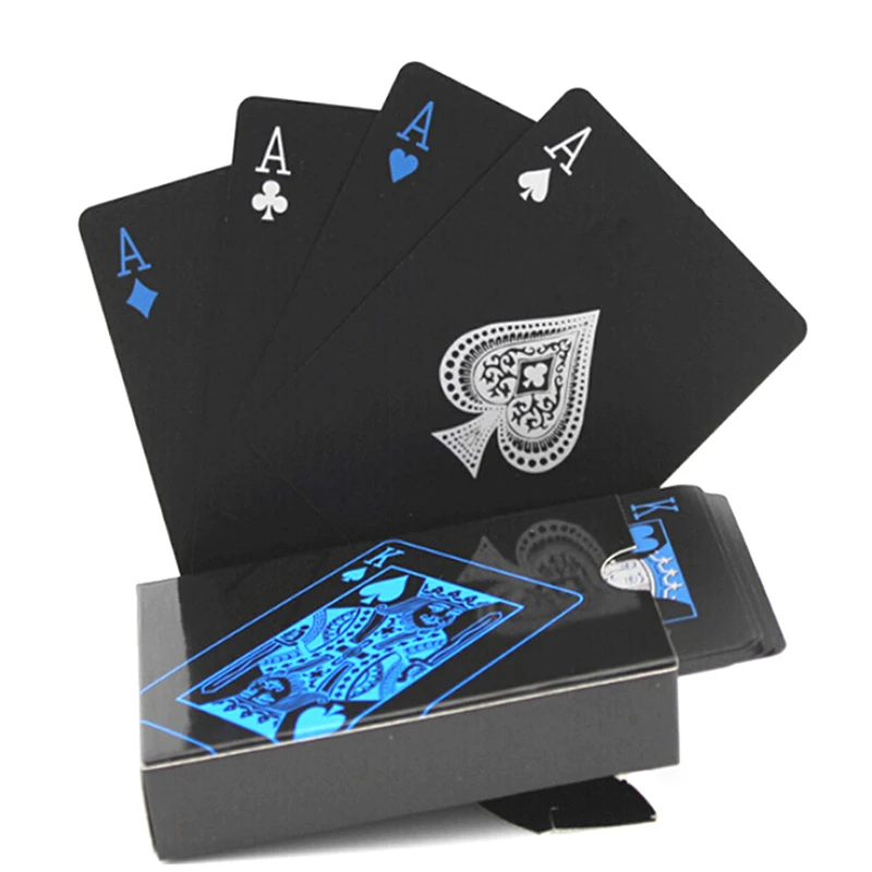 Quality Waterproof PVC Plastic Playing Cards Set Trend 54pcs Deck Poker Classic Magic Tricks Tool Pure Black Magic Box-packed