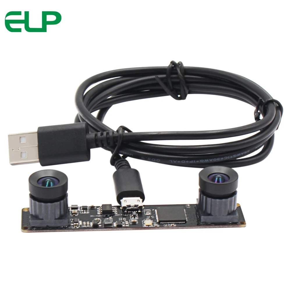 

ELP No Distortion 3D Stereo Webcam Module Free Driver 2560x960P 60fps Dual Lens synchronization Usb Camera for Robot vision