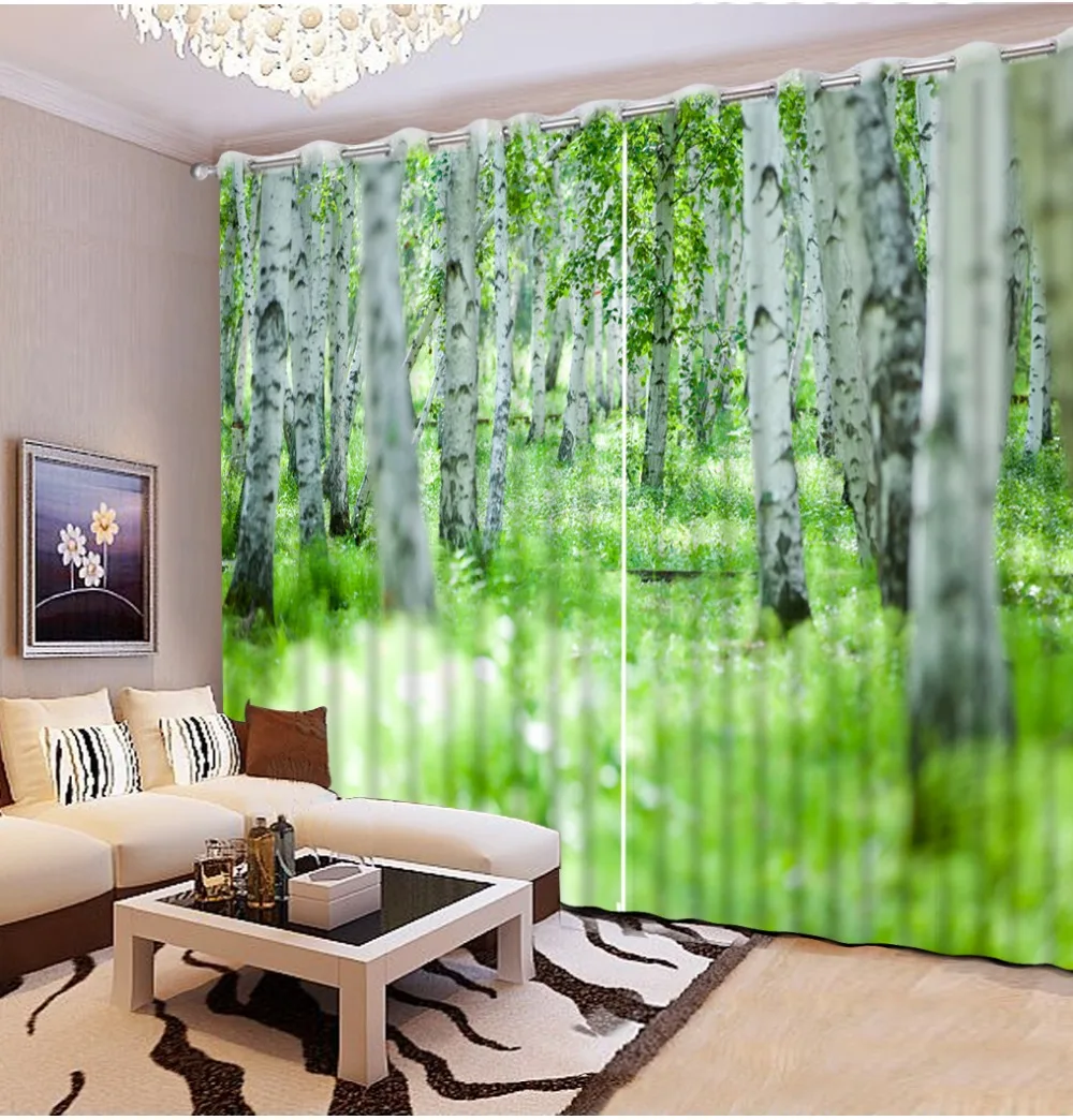 

New Custom 3D Beautiful green forest 3d custom curtains Top Classic 3D European Style