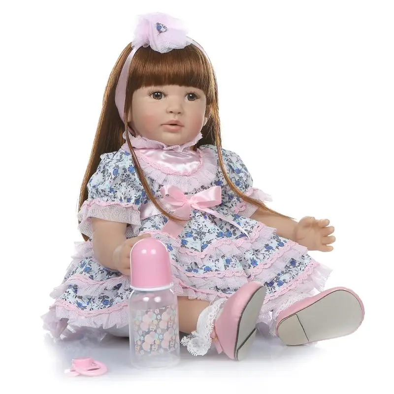 

Silicone Reborn Girl Dolls 24'' 60 cm Girl So cute Realistic Baby Doll Toy with Real princess dress Clothing model Kids gift