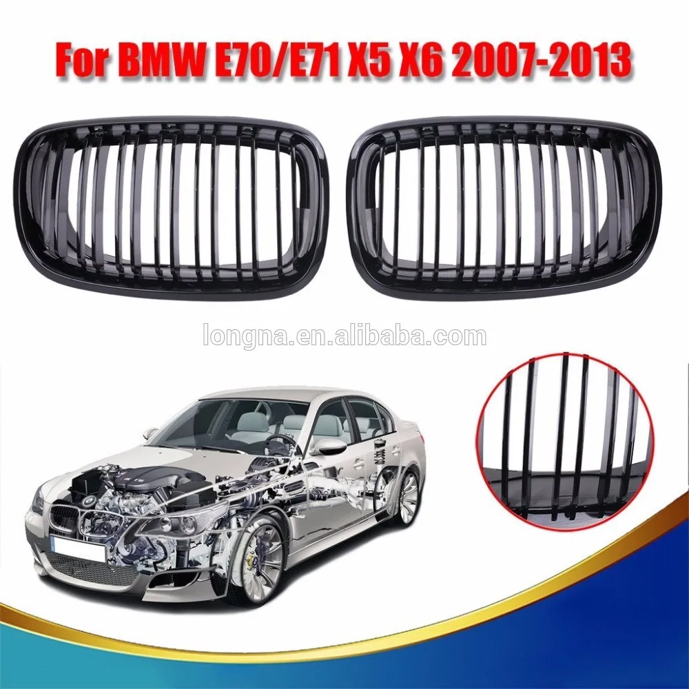 Глянцевая черная двойная линия передняя ноздри для BMW E70 E71 модель X5 X6 SUV 2007 2008 2009 2010