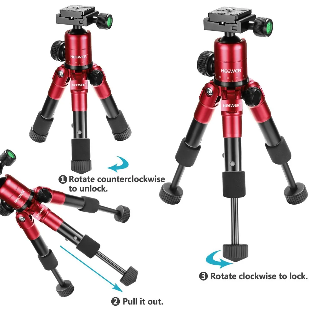 Neewer 20 дюймов/50 см портативный компактный настольный макро мини-штатив 360 градусов с шаровой головкой, 1/4 дюймов пластина для быстрого башмака для Canon