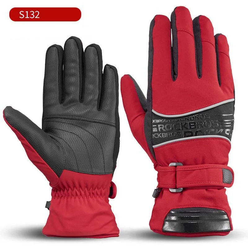 Rockbros-30 градусов, лыжные перчатки для мужчин и женщин, водонепроницаемые зимние теплые флисовые перчатки для сноуборда, спортивные, для верховой езды, снегоходные перчатки - Цвет: S132 Red