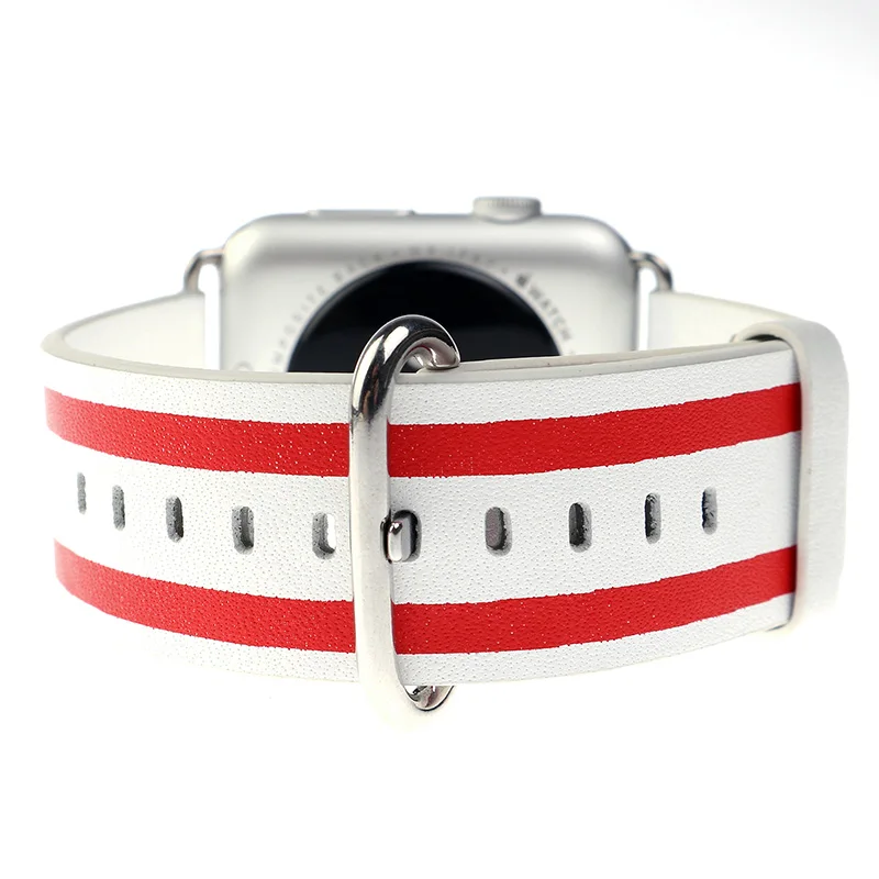 

FOHUAS Genuine Leather Loop For Apple Watch Band 42mm iwatch leather strap 38mm bracelet flag pattern With Adapter Connector