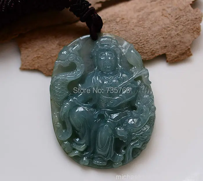 

xiuli 0014743 Vintage Masterpiece Natural A Jadeite Jade Kwan-yin Ride Dragon Necklace Pendant