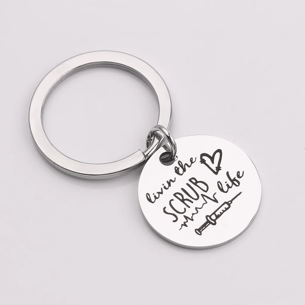 

Nurse Keychain Engraved Livin The Scrub Life Heath Care Key Ring Color Choose Heart Keychain Gift For Nurse Sister Car Bag Charm