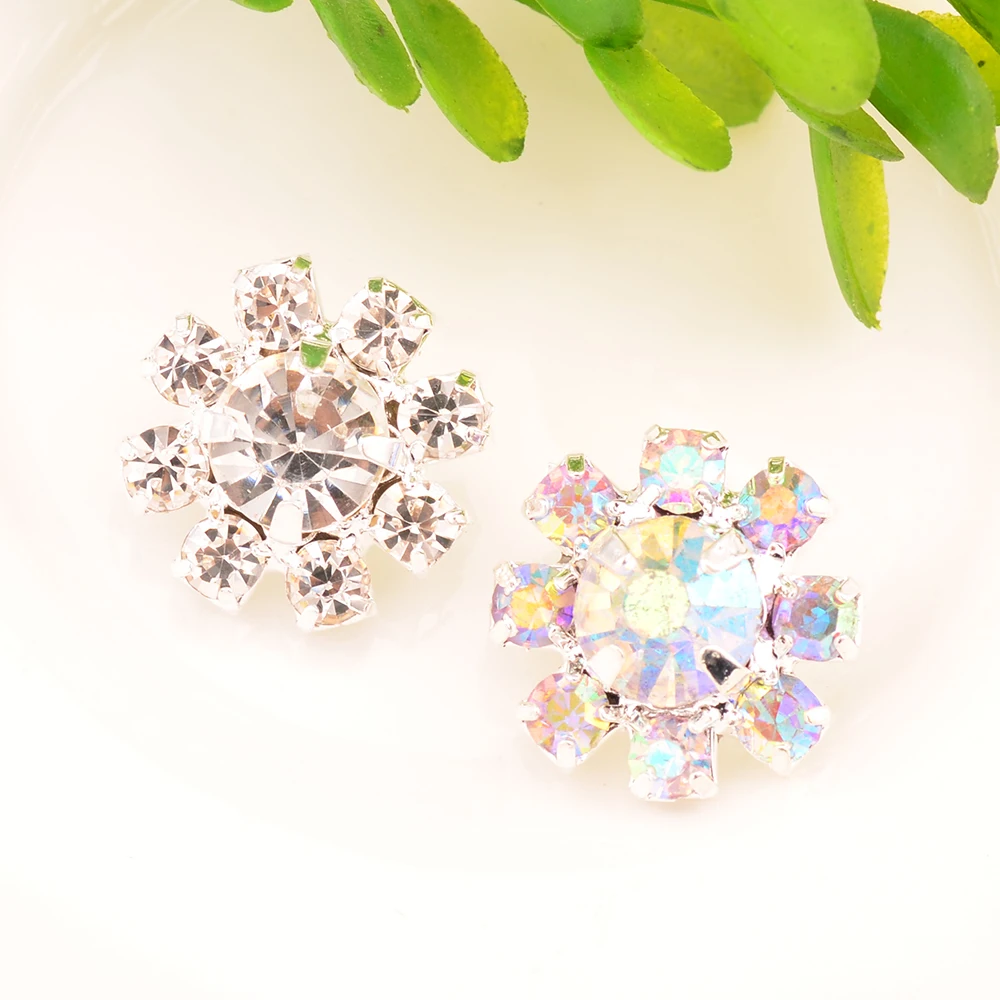 

Sparkly Rhinestone Buttons 15MM 10PCS/lot Shank Back Silver Color Decoration Buttons KD365