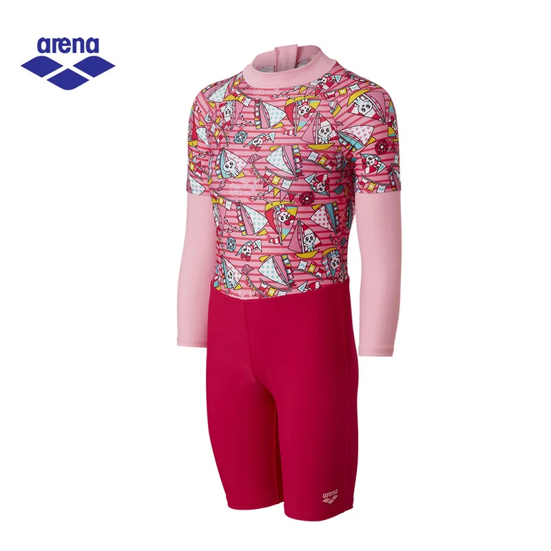 Arena/Новое поступление, цельный купальный костюм для детей, одежда для купания с длинными рукавами для мальчиков и девочек JMS7425UJ - Цвет: Розовый