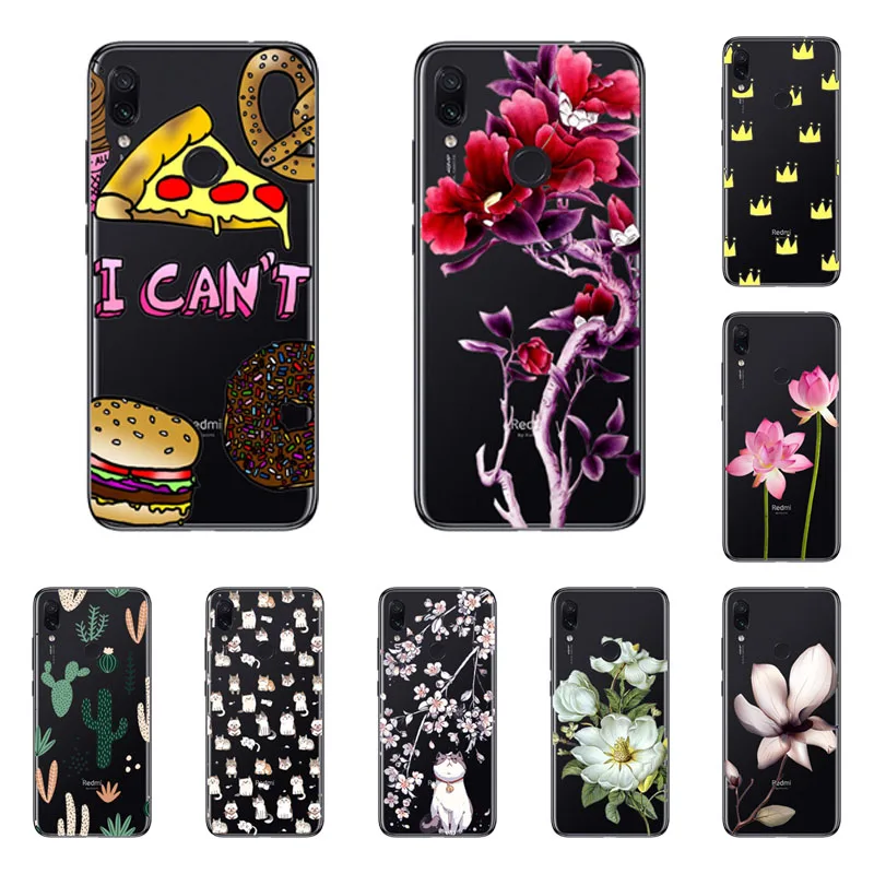 

xiaomi redmi note 7 Case,Silicon Black Painting flower Soft TPU Back Cover for xiaomi redmi note 6 pro protect Phone cases shell