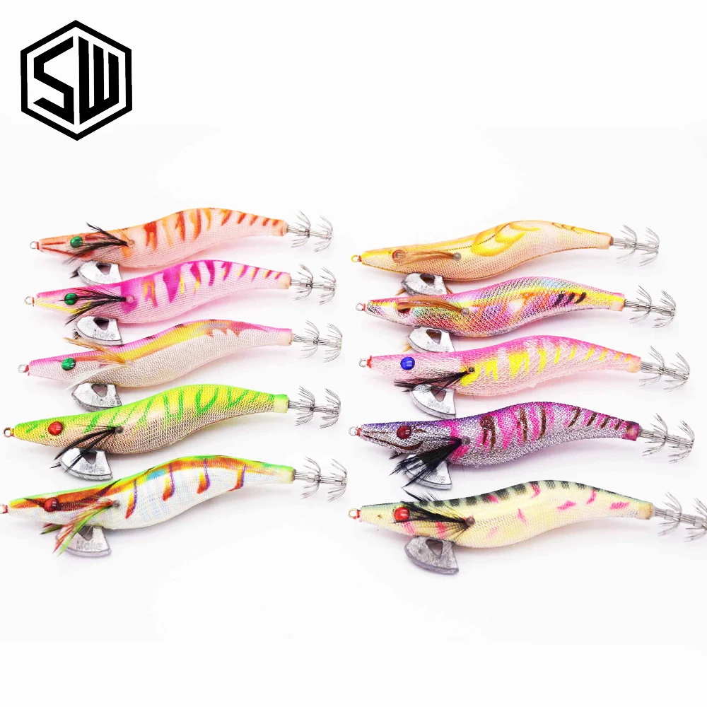 Segnuelos de Pesca baratos SW plomo Sinker calamar gancho Jigs pulpo Cuttlefish camarones cebos 3D ojos segnuelos luminosos