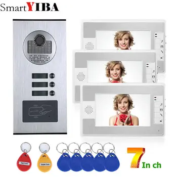 

SmartYIBA 7"Video Intercom 3 buttons Door Camera Door Bell For 3 Units Household Apartment RFID Video Door Phone Interphone Kits