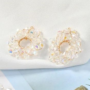 

Newest 10pcs 27MM Gold Tone Copper Thread Woven Crystal Rhinestone Glass Jewelry Round Circle Pendants Earring Charms Craft