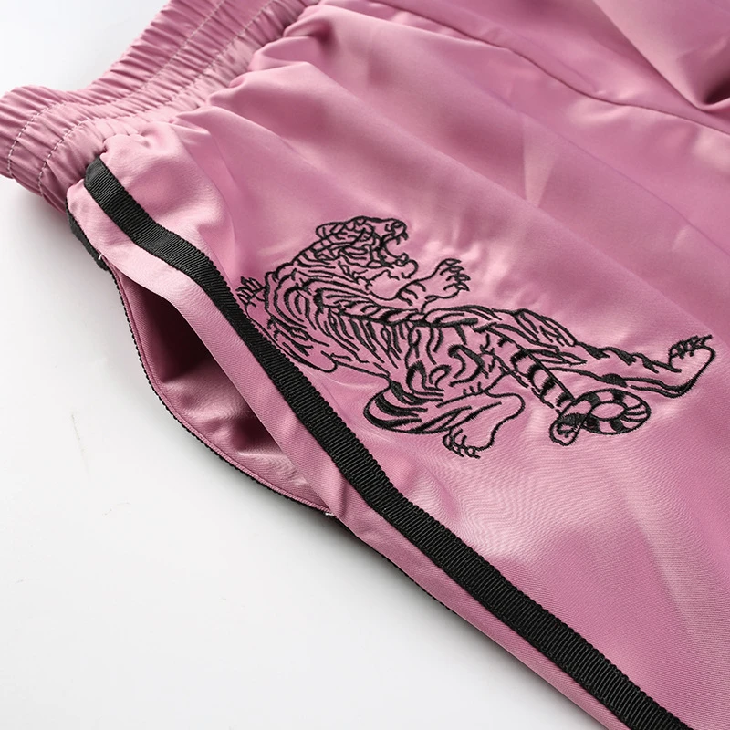 TCJULY Харадзюку Тигр и дракон вышивка сбоку полосатые брюки женские Высокая талия лодыжки окаймленные брюки карандаш брюки