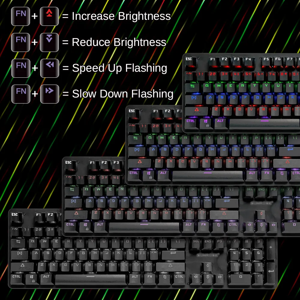 Mechanical Keyboard LED Backlit 104 Keys Blue Switch Gaming Keyboards Metal Keyboard English Russian Layout Anti 5