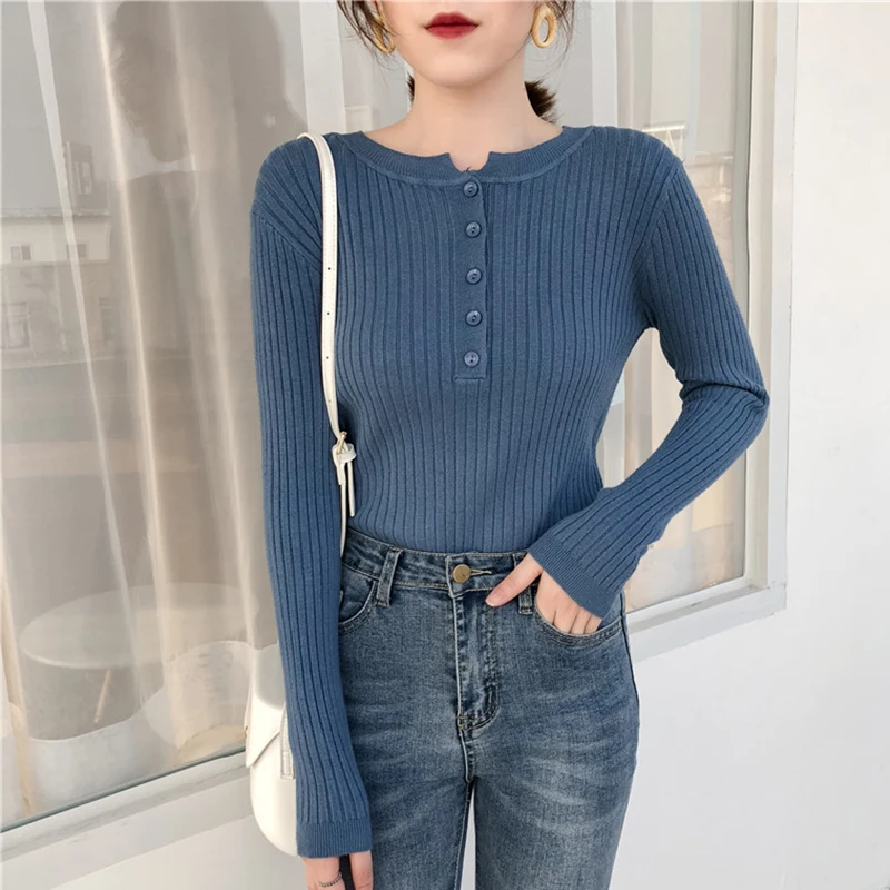 Shintimes, на пуговицах, корейский стиль, женский свитер, вязанный ...