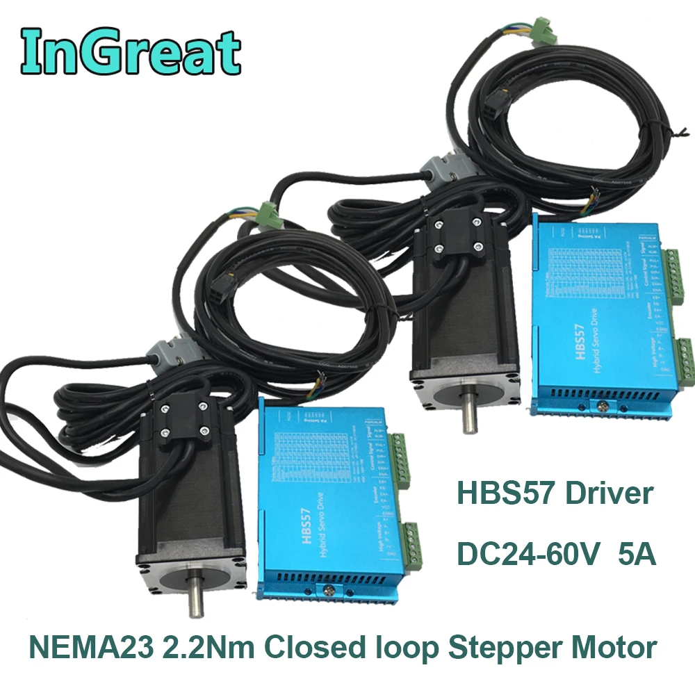 

2.2Nm Closed loop Stepper Motor &Drive NEMA23 57mm Flange 314Oz-in DC24-60V Easy Servo for CNC Mill Engraving machine 2 Kits