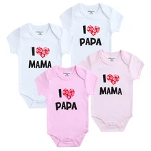 Комплект одежды для маленьких девочек I Love Papa Mama» с принтом для маленьких мальчиков комбинезон хлопок короткий рукав унисекс Детские Костюмы Roupas de bebe