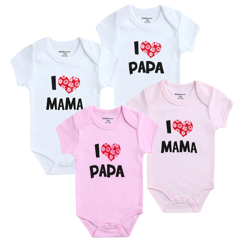 Baby Girls Clothes Set I Love Papa Mama Printed Baby Boy Rompers 100