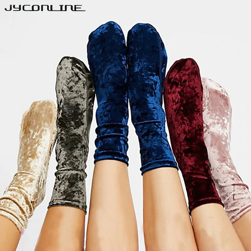 JYConline, модные бархатные носки, женские блестящие короткие носки, чулочно-носочные изделия для девочек, зимние носки для женщин, рождественские хипстерские носки