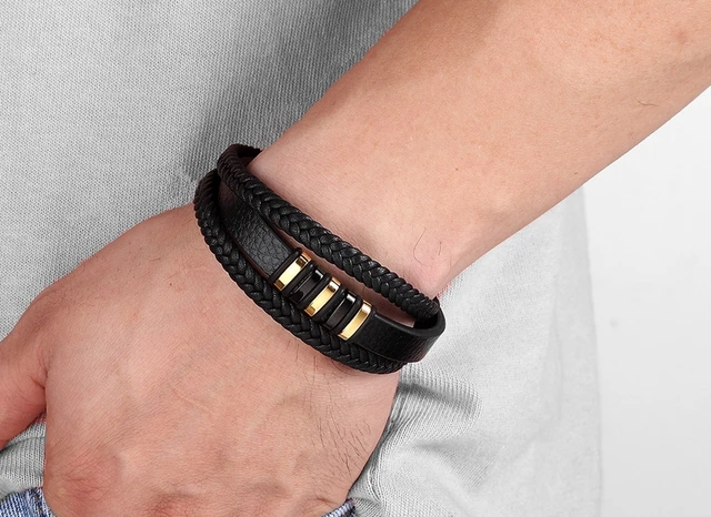 XQNI brand black retro Wrap Long leather bracelet men bangles fashion  sproty Chain link male charm bracelet with 5 laps