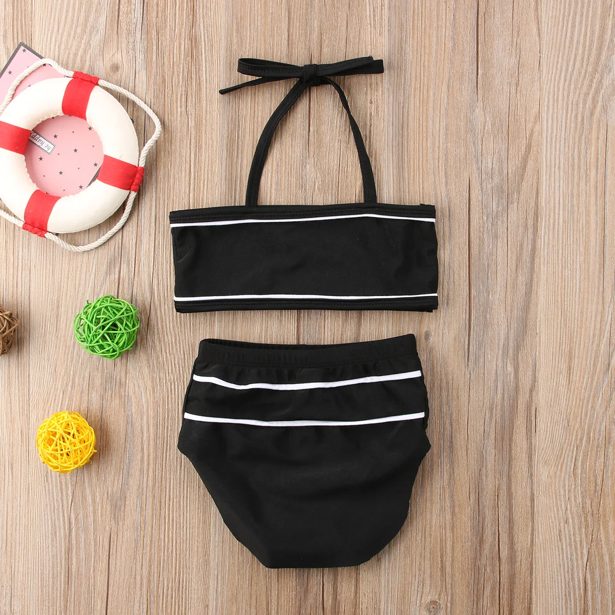 

2Pcs Toddler Baby Girls Bandage Sling Solid Tops+High Waist Shorts Halter Swimsuit Bikini Swimwear Outfits