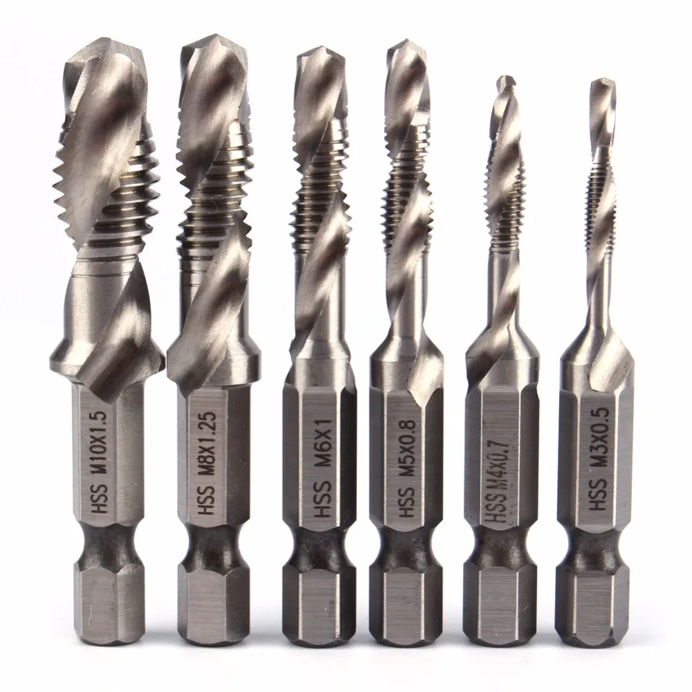 

1Pc 1/4" Hex Shank Drill Bit HSS Metric Screw Thread Tap Taper & Drill Bits Composite Tap Drills M3 M4 M5 M6 M8 M10 Optional