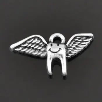 

RAINXTAR Angel and Tooth Fairy Popular Winged Tooth Alloy Charms Wholesale 50pcs 12*22mm AAC776