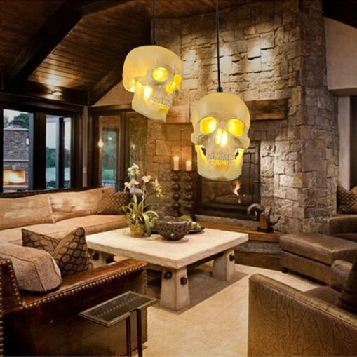 Creative Cool Mode Schedels Persoonlijkheid Hanger Lamp Bar Zitkamer Creative Cool Mode Schedels Persoonlijkheid Hanger Lamp Bar Zitkamer Balkon Enkele Kop Gang Verlichting Gratis Verzending